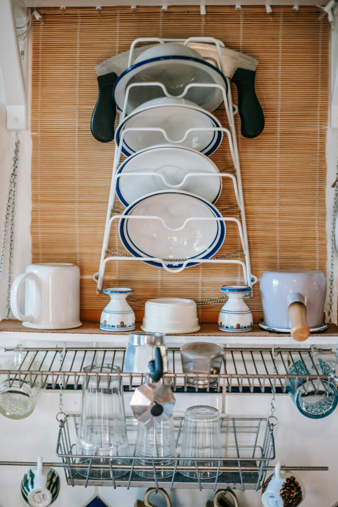 wall mounted dish rack bamboo minimalist kitchen 