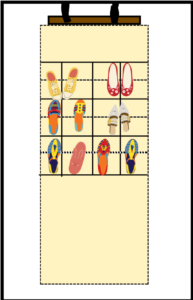 Diagram of an Amazon Basics over-the-door mesh shoe organiser for hallway footwear storage
